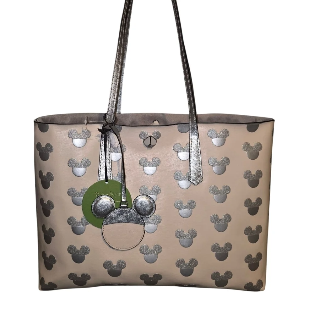 Disney Parks x Kate Spade NWT Platinum Mickey Icon Tote Set Dustbag Rare